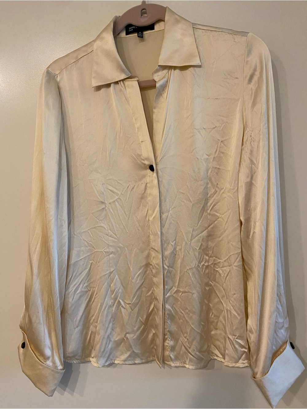Jones New York Cream 100% Silk Button-Down Blouse